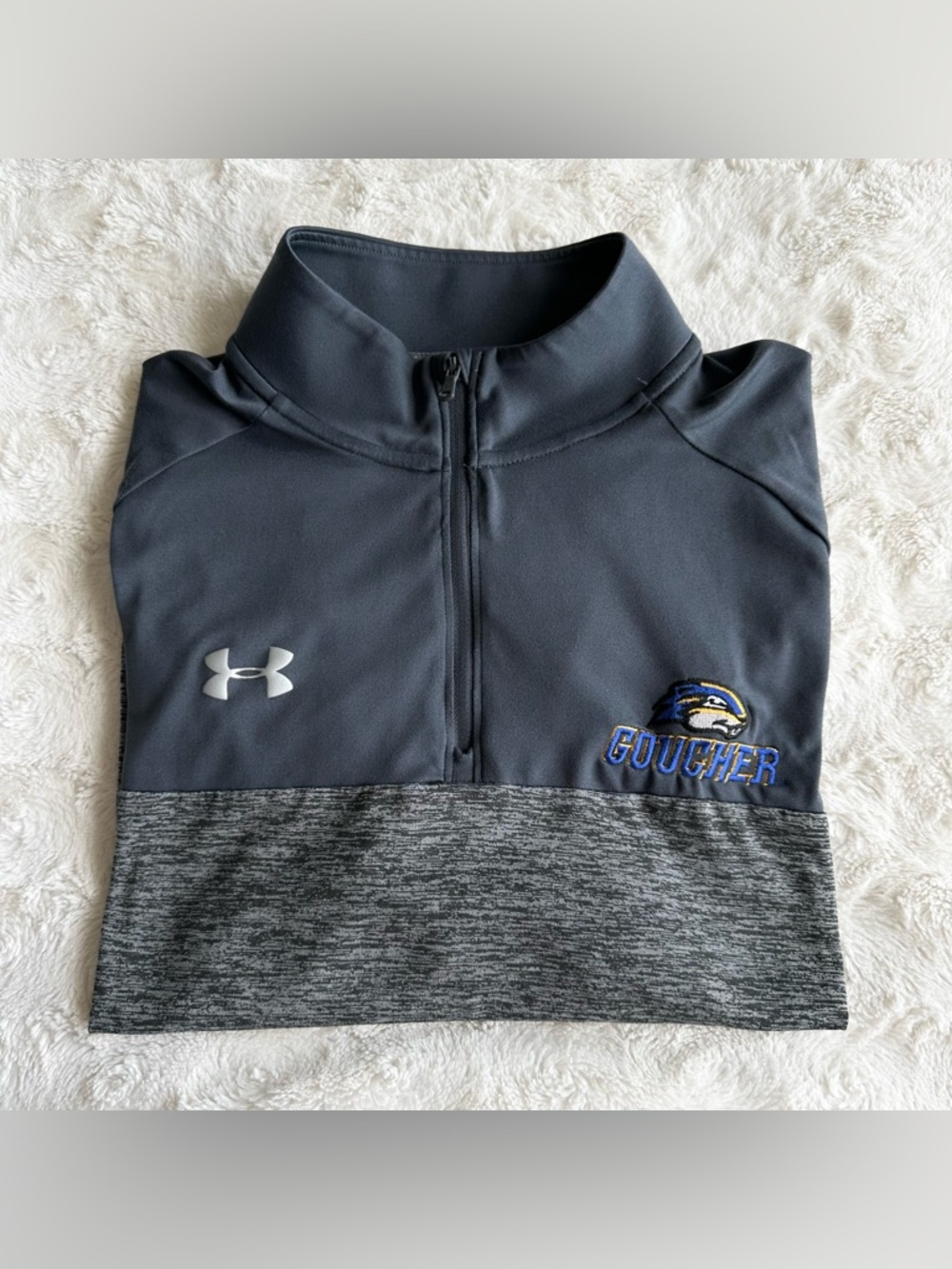 Goucher College Polo Shirt Mens Large Gray Gophers Under Armour Towson 1/4 Zip